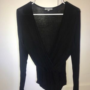 Charlotte Russe Black Long Sleeve Wrap Bodysuit